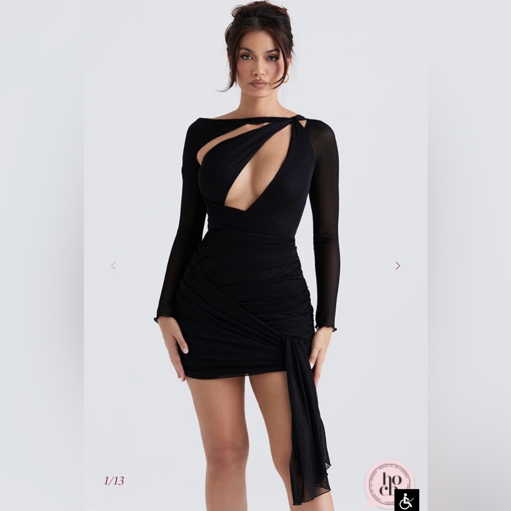 House of CB Santa Black Glitter Cutout Mini Dress NWT Size S Cocktail Party